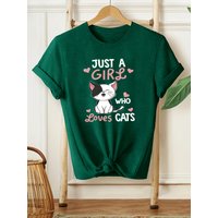 Just A Girl Who Loves Cats Women's Tee - Cute Cartoon Cat Green Top