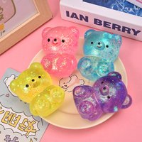 Glitter Gummy Bear Squishy Fidget Toy Cute Anti Stress Squeeze Splat Toy Soft Decompression Vent Toy for Kids Adults