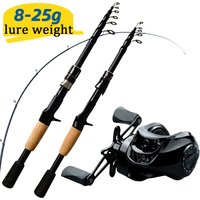 1.8-2.4m Spinning Lure Fishing Rod Combo Telescopic Mini Sea Pole Bait Weight 8g-25g and 7.2:1 High Speed Baitcasting Reel Pesca