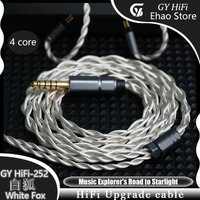 GY HiFi-252 White Fox Litz Single Crystal Copper Silver Plated Coaxial Earphone Upgrade Cable 4.4mm MMCX/2Pin QDC IEM Audio Wire