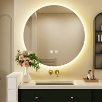 LED Round Bathroom Mirror with Lighting Dimmable Wall Mirror, Anti-Fog Clock φ60cm Makeup mirror for Bathroom Built-in fuse Safe