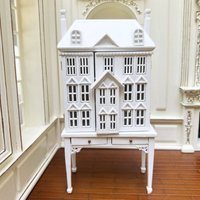 1:12 Scale Display Cabinet Opening Doors and Drawers Miniature House Shaped Cabinet Wooden Dollhouse Cupboard for Collectors