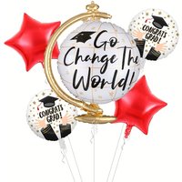 5-Piece Set of Aluminum Foil Balloons for Graduation Season, Graduation Globe, Round Ball, Five-Pointed Star, Happy Graduation Wishes for You, Suitable for Graduation Season Photo Souvenirs and
