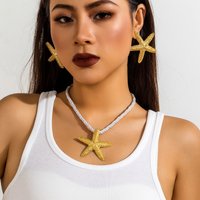 IngeSight.Z Exaggerated Big Starfish Pendant Necklace for Women Punk White Thick Rope Chain Choker Necklace Party Jewelry Gift