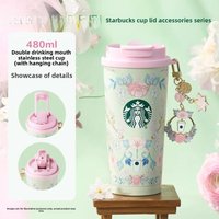 Spring Flower Romantic 480ml Stainless Steel Cup with Double Drink Mouth Lid Anti-leak Cup Cover Accessories