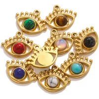 5 PCS Stainless Steel Crown Eye Natural Stone Pendant PVD Gold Plated DIY Women's Necklace Jewelry Making Charm Wholesale