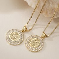 Brass Full Pave CZ Zircon Religious Medal Necklace Round Virgin Mary Saint Benedict Pendant Gold Plated Stackable Women Jewelry