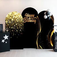 Glitter Spots Gold Black Birthday Party Decor Arch Backdrop Cover Kids Adult Bithday Customize Arched Background Elastic Fabric