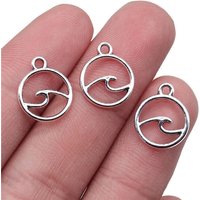 Handmade Antique Silvery Color Round Ocean Wave Charms Pendant for Jewelry Making DIY Earrings