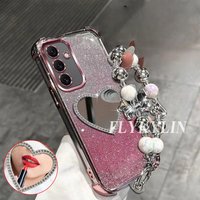 For Samsung S26 S25 S24 S23 S22 S21 Plus Ultra Edge S20 Love Mirror With Bracelet Sparkling Powder Anti Drop Protective Shell