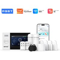 PGST WiFi 4G Home Alarm Security System Kit Home Alarm Security Protection Door Motion Sensor Works with Tuya Smart Life Alexa