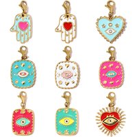 3pcs/Lot Stainless Steel Fatima Hand Evil Eye Diy Clip On Charms Never Fade Women Enamel Heart Star Sun Necklace Lobster Pendant