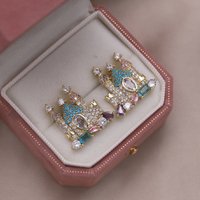 Korean New Design Fashion Jewelry 14K Gold plated Colored Zircon Castle Earrings Elegant Women's Evening Party Accessories