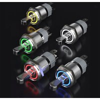 ABILKEEN 16MM ON-OFF/ON-OFF-ON 2/3 Postion Metal Toggle Switch 1NO1NC/2NO 15A Load Pull Rod self-Locking Rocker Switch LED Ring