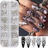 12 Grids Punk Silvery Golden Rivets Style Nail Charms Y2K Metal Golden Pierced Rivets Solid Nail Art Decoration DIY Nail Supplie
