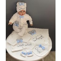5 stücke Neugeborenen Baby Kindergarten Kinder Outfit Kleidung Baumwolle Infant Pflege Eingewickelt Baby Produkte Hosen Fäustlinge Empfang Decke