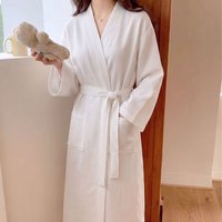 Women's Robe for Spring and Autumn, Long-Sleeve Bathrobe, Pure Desire Style, Sweet and Simple, Mid-Length Yukata Sleepwear Dress