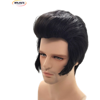 High Quality Men's Rock singers Presley Cosplay Wig Party Superstar Heat Resistant Black Synthetic Party Hair wig + Wig Cap