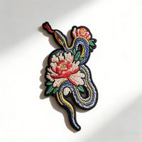 Snake Rose Embroidered Patch Gothic Style Floral Serpent Applique Fabric Badge Iron On Decoration Jacket Jeans Hat Clothes