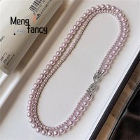 Natural Freshwater Pearl Manta Rose-Colored Necklace Double-Layered Sweater Chain Light Luxury Slightly Set Collarbone Elegant