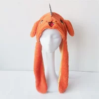 Orange Dog Pochita Plush Hat Long Ears Movable Warm Cap Cosplay Headwear Halloween Carnival Party Bunny Funny Kids Fans Gifts