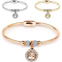 VQYSKO creux arbre fleur Bracelets pour femme en acier inoxydable cristal Bracelets porte-bonheur aimant Bracelets bijoux en gros