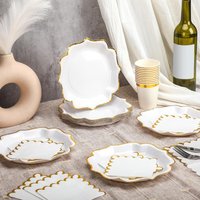 10pcs White Gold Lace Disposable Tableware Paper Plates Cups Napkins for Outdoor Gatherings Weddings Birthdays