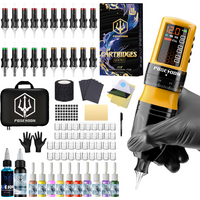 Tattoo Kit POSEIDON V5 New Yellow Tattoo Pen Kit For Permanent Makeup Tattoo Machine Kit Adjustable Wireless Tattoo Gun Kit
