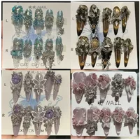 Diy Customg 3D Diamond Flower Handmade Nails Purple Butterfly Metallic Snowflake Transparent Pearl Reusable Full Cover Nails