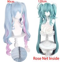 90cm Snow Mikuu/120cm Demon Mikuu Cosplay Wig Anime Mikuu Cosplay Gradient Heat Resistant Hair Wig(Rose Net Inside) + Wig Cap