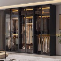 Double Deluxe Glass Door Bedroom Wardrobe Storage Cabinet Wardrobes clothes closet cabinets and wardrobes dressing Organizer