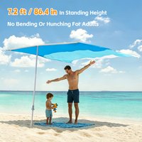 Easy Set-Up Portable Beach Umbrella Aluminum Pole Large Square Light Weight Canopy UPF 50+ Beach Shade