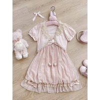 Sweet Daily Lolita Suits Women Japanese Retro Kawaii Tops Lace Mini Dress 2 Piece Sets Y2k Preppy Outfits
