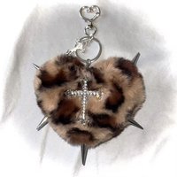#Y2K Jewelry Black White Leopard Cross Heart Key Chain Bag Pendant Punk Grunge Rock 90s Aesthetic Goth Keychain Accessories