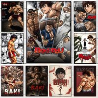 Cartoon B-Baki Hanma Poster Self-adhesive Art Waterproof Paper Sticker Coffee House Bar Room Wall Decor
