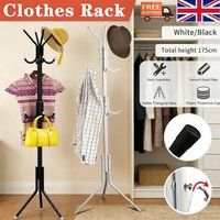 12Hooks Coat Stand Floor Standing Rack Hat Jacket Umbrella Clothes Hanger White/Black