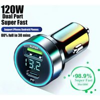 2 Port Super Fast USB Car Charger 120W Quick Charging Adapter Suit For Automobiles