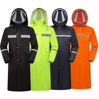 Reflective Adult Working Waterproof Long Raincoat Women Men Rain Coat Hooded for Outdoor Hiking Travel Fishing Climbing Rainwear