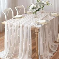 Pearl Tulle Mesh Table Runner Cloth for Wedding Table Decoration Birthday Party Christmas Event Home Dining Table Decor Supplies