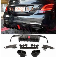 Diffuser + Exhaust Tips C63 Style FOR Mercedes Benz C Class W205 C205 S205 AMG 4 Door Line Rear Bumper Diffuser Lip 2015 -2020