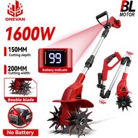 ONEVAN 1600W Brushless Electric Cultivator Cordless Handheld Grass Trimmer Soil Loosening Power Tool For Makita 18V Battery Pin
