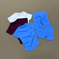 2 Piece Sports Set Women Low Ribbed Band Gym Sports Top High Waist Workout Leggings Slim Seamless Yoga Fitness Active Suit
