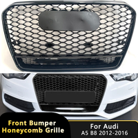 For A5 B8 2012-2016 RS5 Style Car Front Bumper Grill Racing Grills upgrade Gloss Black Quattro Honeycomb Mesh Accessories tools