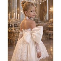 Custom Strapless Lace Flower Girl Dress Wedding Party Gown Birthday Party Dress Kids Pageant Gown Formal Evening Dressفساتين اطف