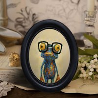 1 Piece of Trendy Frog-Patterned Wall Decoration, Black Oval Frame Decoration, Colorful Artistic Frog Element Painting, Fun Animal Wall Art, Suitable for Office/Bedroom, Exclusive Gift for Frog