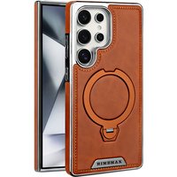 Magnetic Rotating Bracket Luxury Leather Case For Samsung Galaxy S23 S24 S25 S26 Ultra Plus Wireless Charging Shockproof Cover