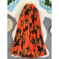 New Arrival 61 Color Floral Print Women's Skirts 2026 Spring Summer Elegantpleated A-line Long Skirt