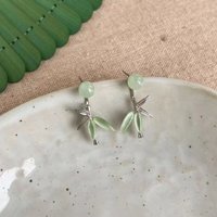 Elegant Classical Bamboo Leaf Stud Earrings for Women Retro Jade Beads Dangle Earrings Banquet Wedding Jewelry Accessories Gifts