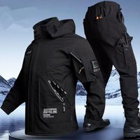 Thickened Fleece Winter Workwear Men's Jacket Pants Set Windproof Warm Waterproof Wear-resistant Construction Site Uniform