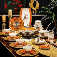 70 pieces European tableware set High-end Dinnerware set bone china bowl plates dinner sets chopsticks spoon kitchen dishes